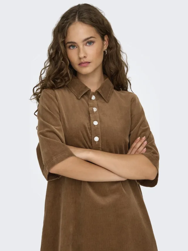Only ONLGRY-NESSA S/S CORD DRESS PNT - Dames - Mini jurken Toasted Coconut