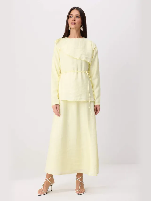Trendyol Modest Dames Geel Effen Maxi Lang Casual Skater Modest Jurken