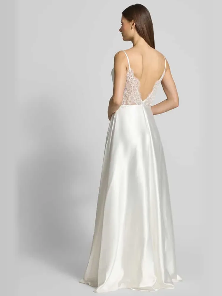 LUXUAR FASHION Avondjurk van satijn met watervalhalslijn offwhite, foto 3