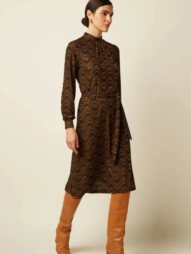 King Louie vintage midi A-lijn jurk met col - bruin
