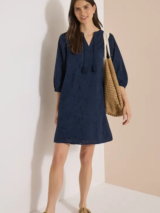 cecil Knielange jurk met 3/4-mouwen en borduursel Blauw