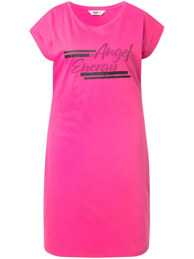 Angel of Style Dames - Shirtjurk A-lijn jersey glitteropschrift - Hibiscusrood
