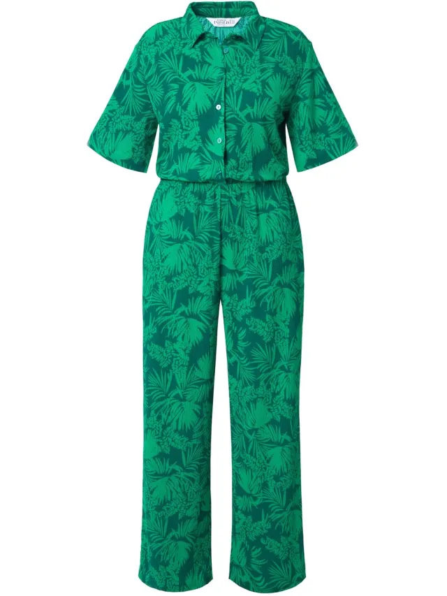 Studio Untold Dames - Jumpsuit loose fit bladprint - Groen - Maat 54+