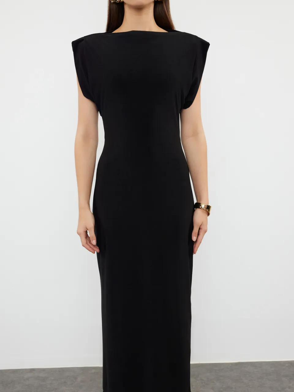 Trendyol TRENDYOLMİLLA Dames Zwart Effen Maxi Mouwloos Casual Bodycon Jurken, foto 2