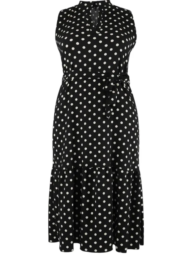 Trendyol Curve Dames Meerkleurig Geometrisch patroon Midi Mouwloos Casual A-lijn Grote maten Jurk Veelkleurig