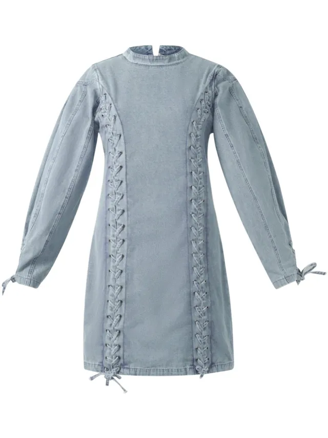 Gimme Laced Denim Mini Dress – Spijkerjurk met Vetersluiting – Stoere Outfit met Elegante Details Blauw