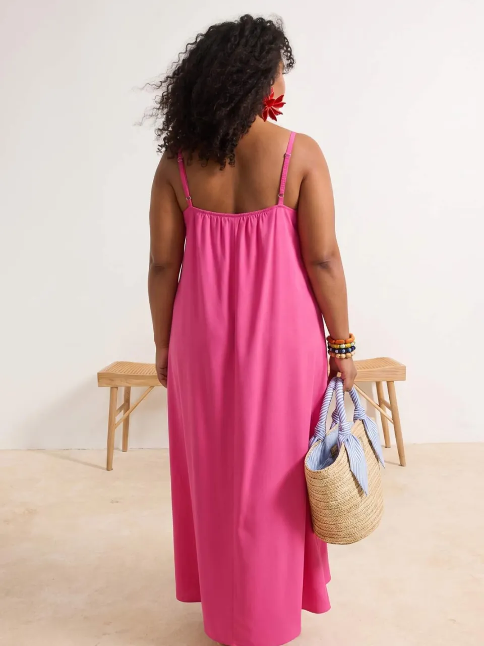 Trendyol Curve Dames Roze Effen Maxi Mouwloos Strandkleding A-lijn Grote maten Jurk, foto 2