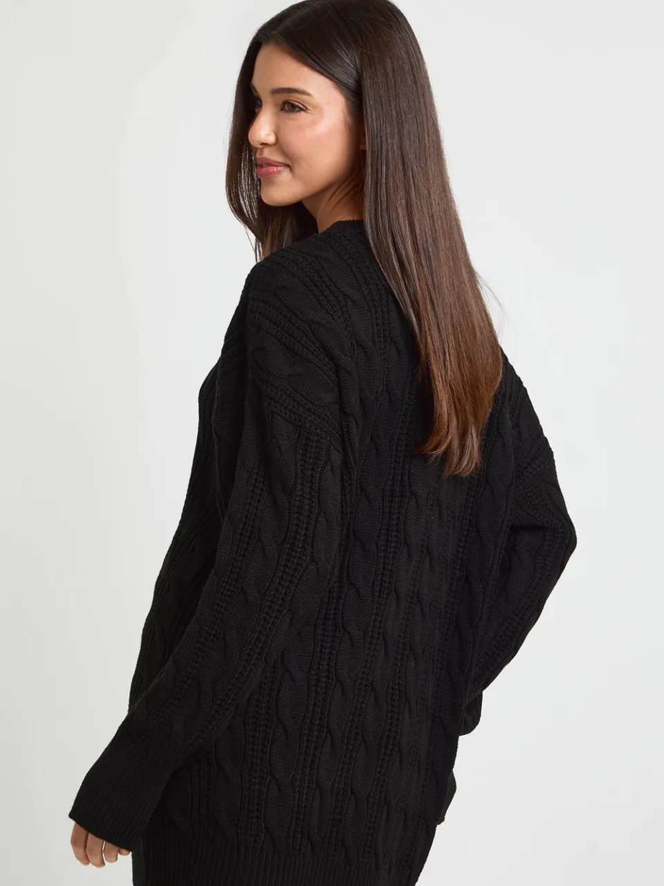 boohoo Dames Grofgebreide Kabeltrui-jurk zwart, foto 3