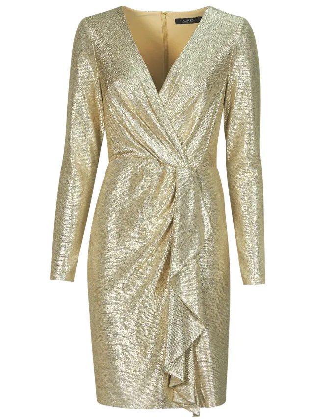 Lauren Ralph Lauren Korte Jurk Lauren Ralph Lauren CINLAIT-LONG SLEEVE-COCKTAIL DRESS Goud