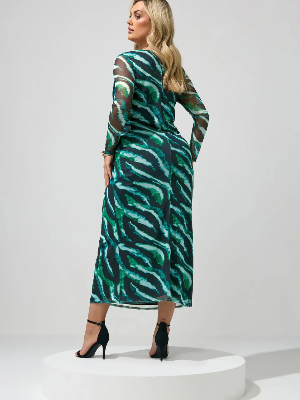 Yours London Mintgroene Zebra Mesh Midijurk Met Zijknoop, foto 3