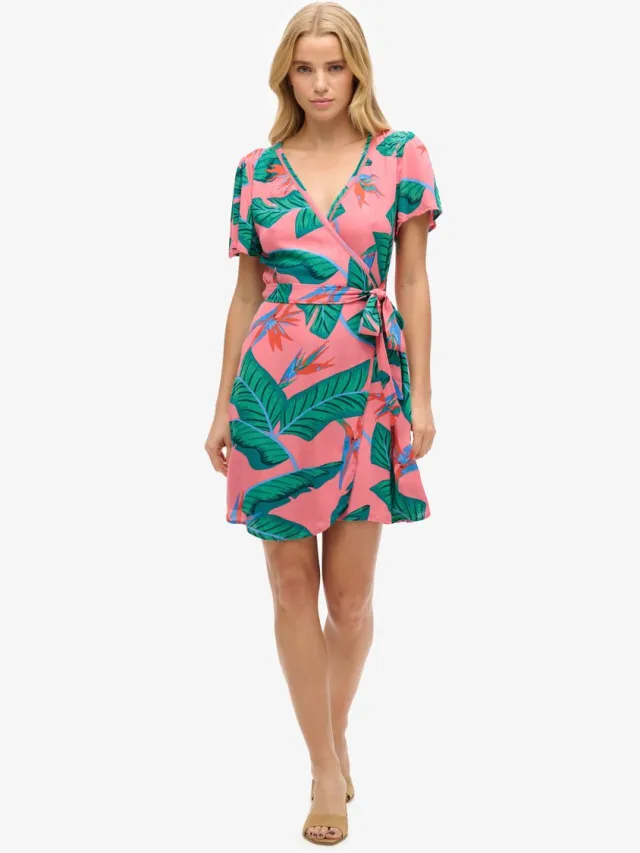 Superdry Mini-wikkeljurk met print - Dames - Jurken pink paradise