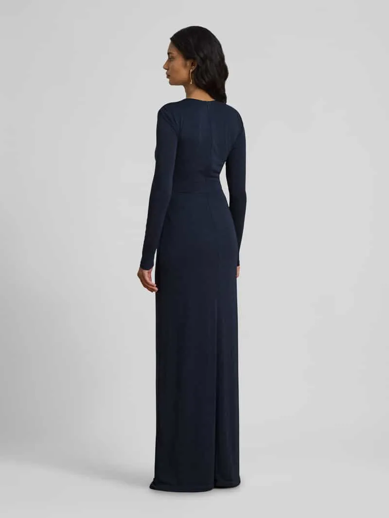 Lauren Ralph Lauren Avondjurk met diepe hals en knoopdetail donkerblauw, foto 3