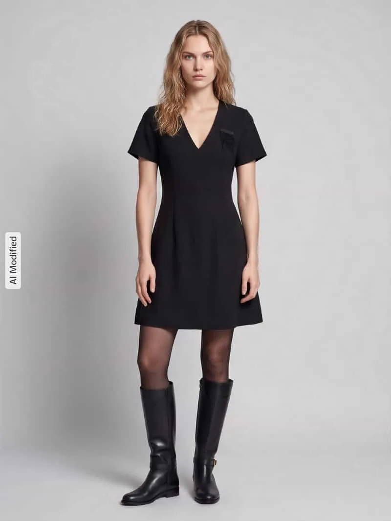 Hugo Getailleerde kokerjurk met viscosemix model 'Kimesa' zwart, foto 4