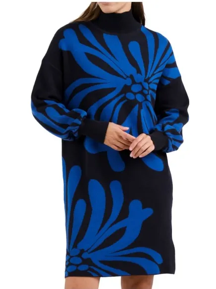 Dedicated Women's Dress Nikkala Big Flower - Jurk, blauw