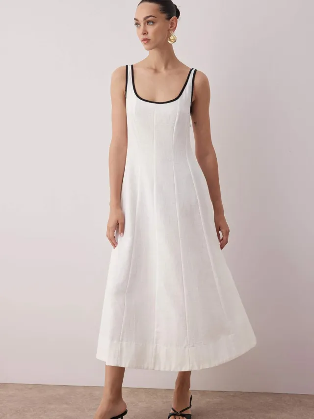 Trendyol TRENDYOLMİLLA Dames Ecru Effen Maxi Mouwloos Casual Recht Jurken