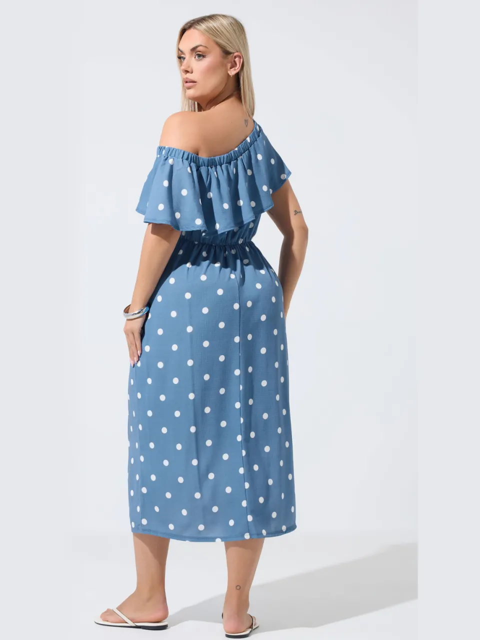 Limited Collection Blauwe Jurk Met Ruches En Stippen-56, foto 3
