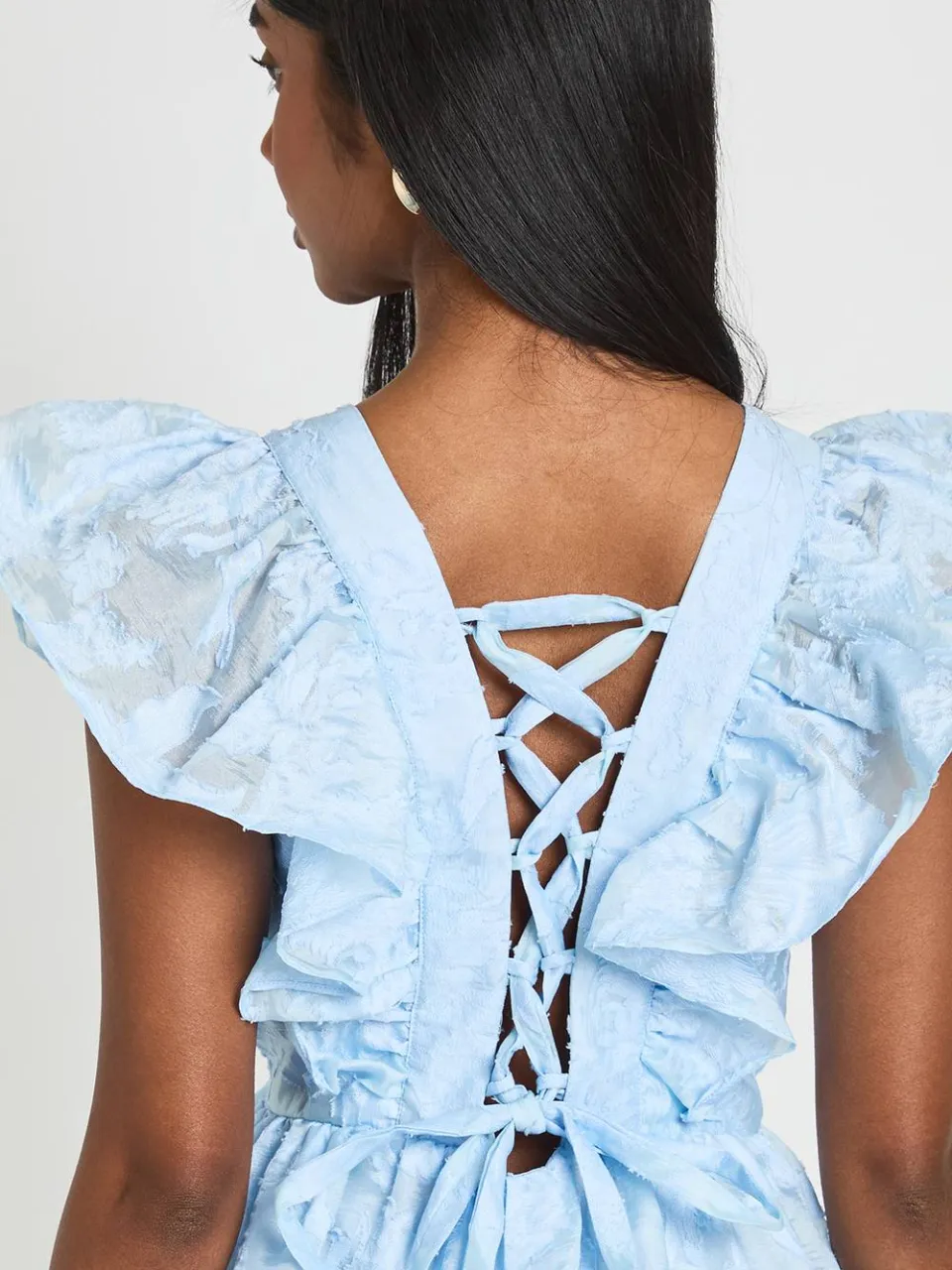 boohoo Dames Gebloemde Burnout Mini Jurk Met Vetersluiting Op De Rug pastelblauw, foto 4