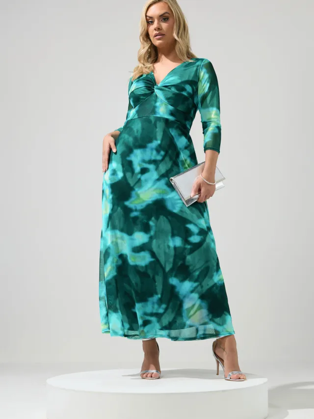 Yours London Groene Abstracte Jurk Met Knoopdetail Green