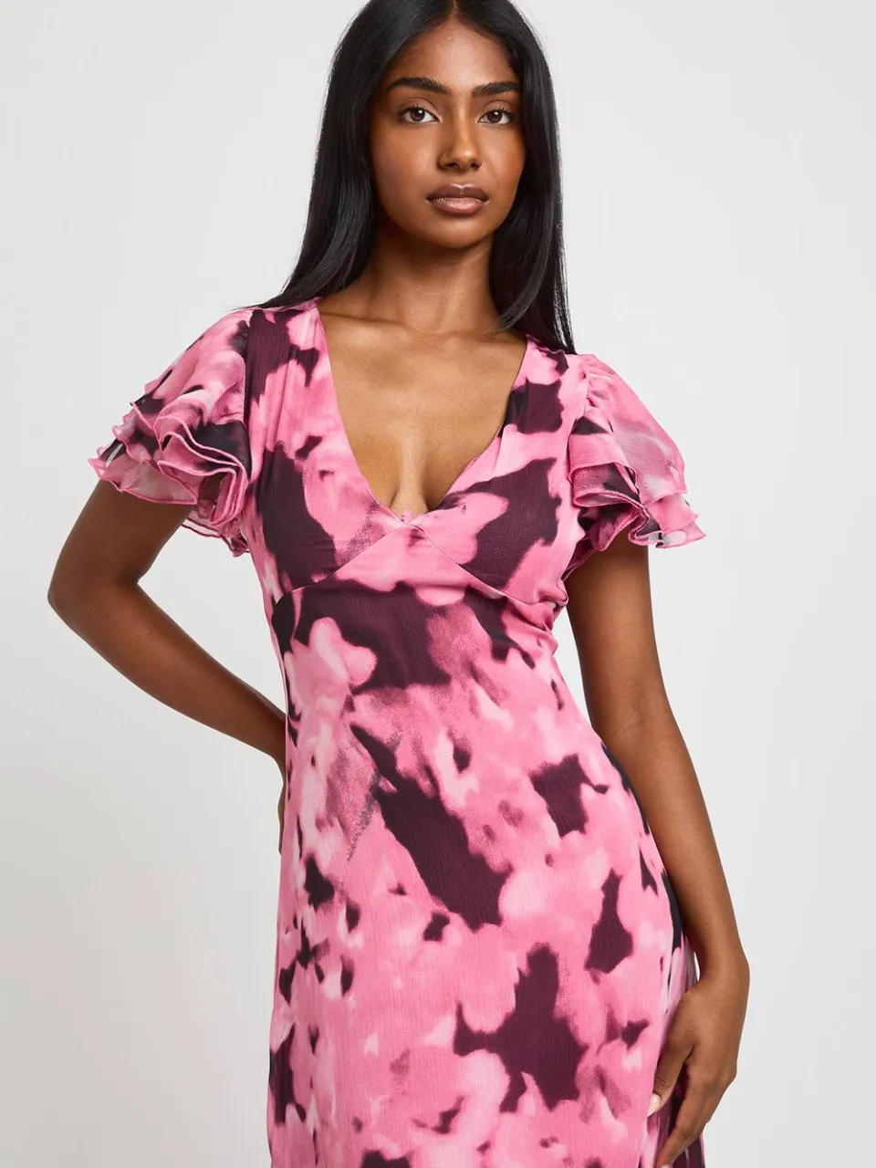 boohoo Dames Maxi Jurk Met Tonale Bloemenprint En Gestructureerde Chiffon schemerig roze, foto 2