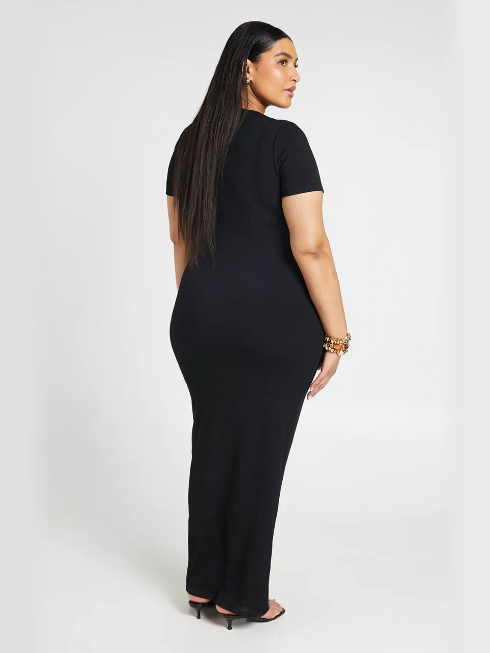 boohoo Dames Plus Geribbelde Maxi Jurk Met Korte Mouwen zwart, foto 2