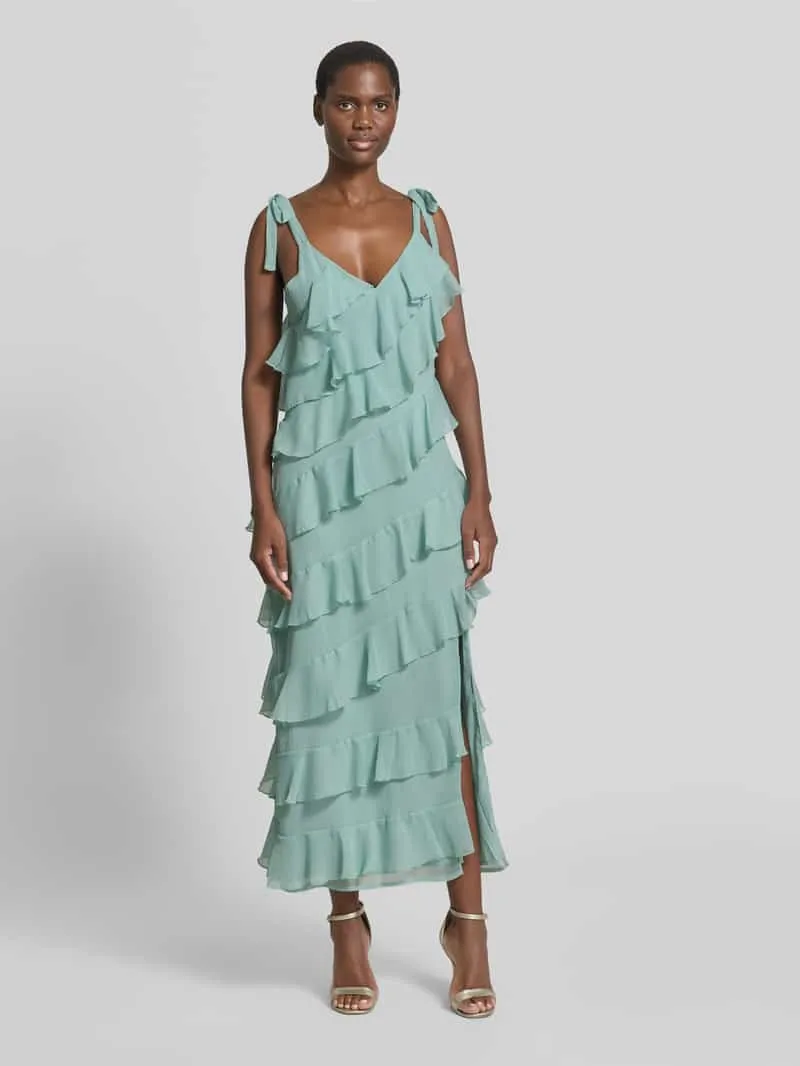 Vila midi-jurk met volants model 'LUNA' Lindegroen