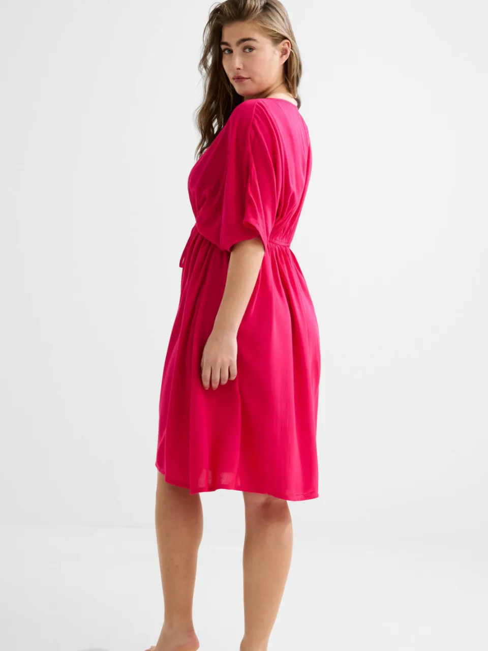 BEACHWAVE crinkle strandjurk fuchsia, foto 3