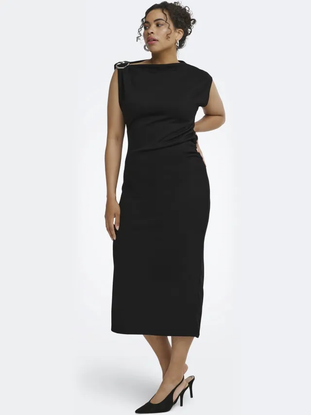 Only Carmakoma ONLY jurk 1 schouder met gesp BLACK/SILVER