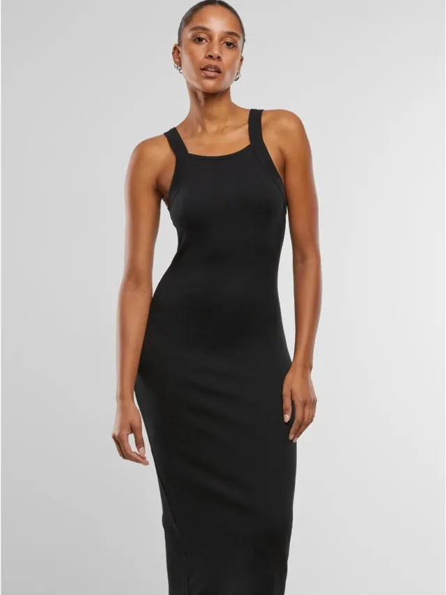 Urban Classics Midi Rib Jersey Bodycon jurk - L - Zwart