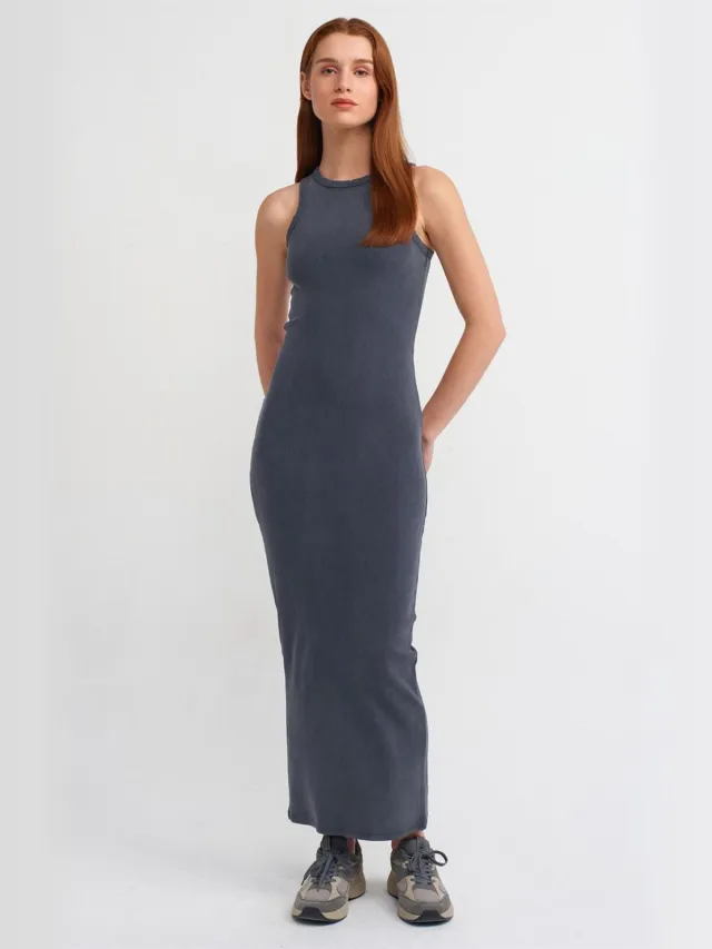 Dilvin Geribbelde Bodycon Maxi-jurk Antraciet