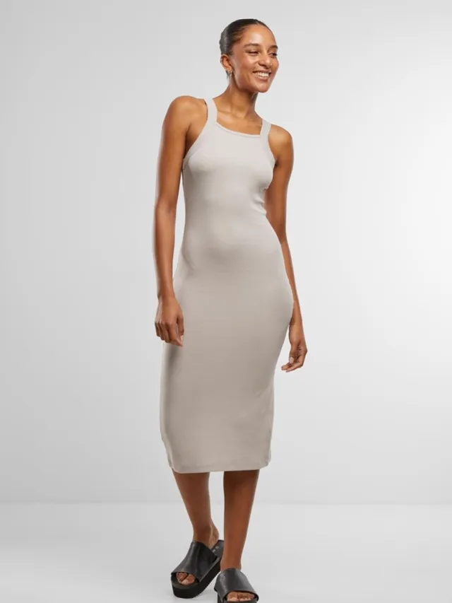 Urban Classics Midi Rib Jersey Bodycon jurk - XS - Grijs