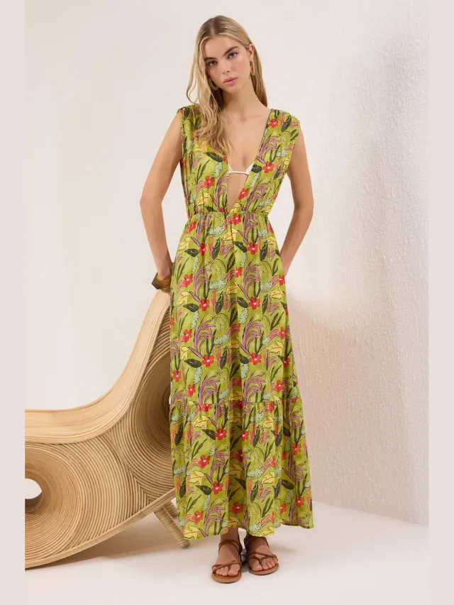 Trendyol TRENDYOLMİLLA Dames Meerkleurig Effen Maxi Mouwloos Strandkleding Skater Strandjurken Veelkleurig