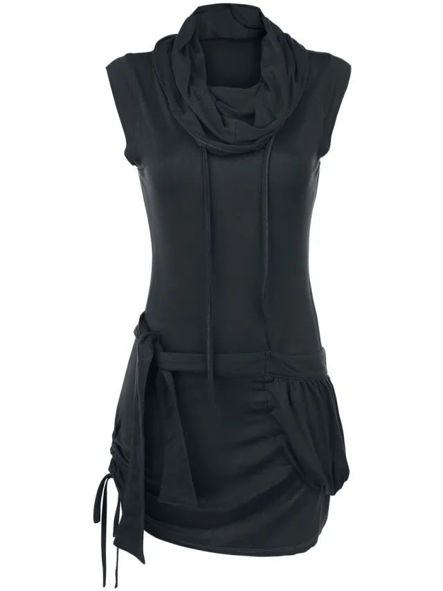 R.E.D. ROCK-ENGINEERED DESIGN Zwart kort jurkje met hoge hals - Dames