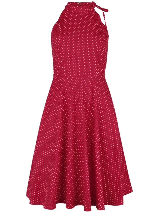 Banned Hattie Halter Spot Dames Midi-jurk - rood/wit