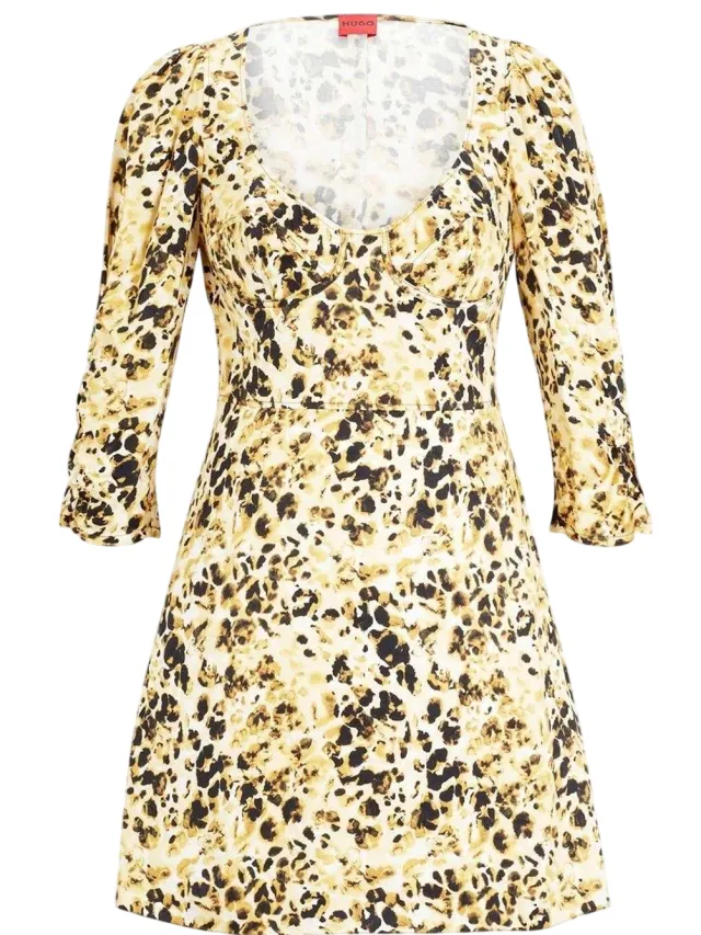 Hugo Dames/Dames Mini Jurk met Luipaardprint (Geel/Bruin), foto 2