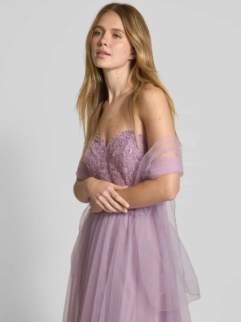 Mascara Off shoulder-avondjurk met kant en siersteentjes lila, foto 4