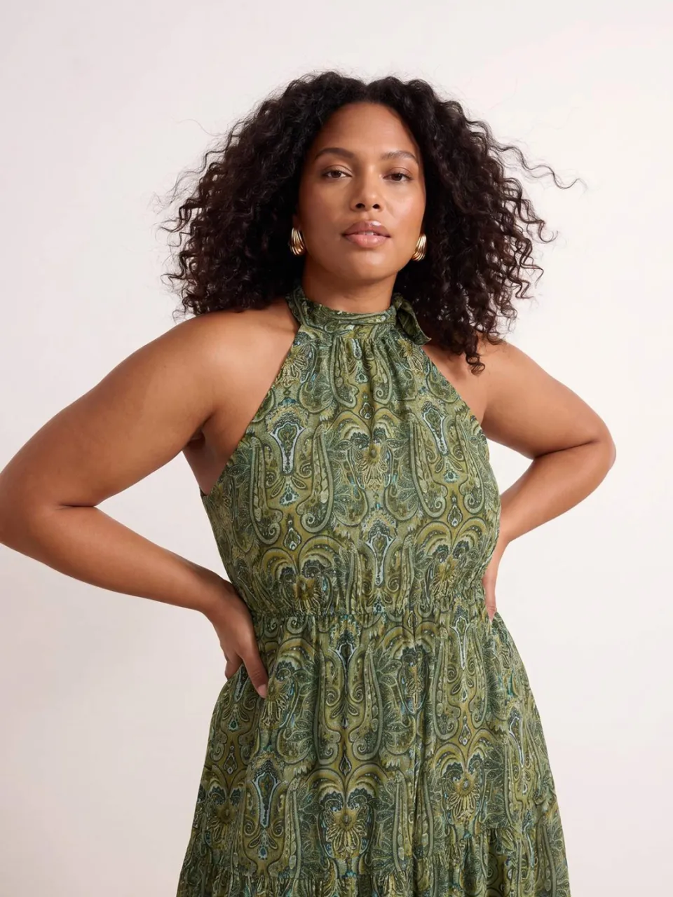 Trendyol Curve Dames Groen Paisley Maxi Mouwloos Casual A-lijn Grote maten Jurk, foto 2
