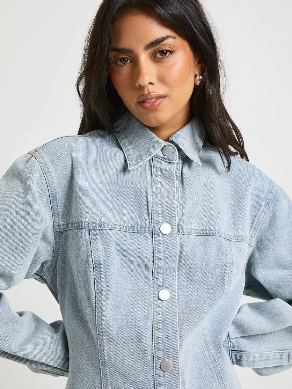 boohoo Dames Lange Mouw Denim Jurk met Getailleerde Taille, foto 4