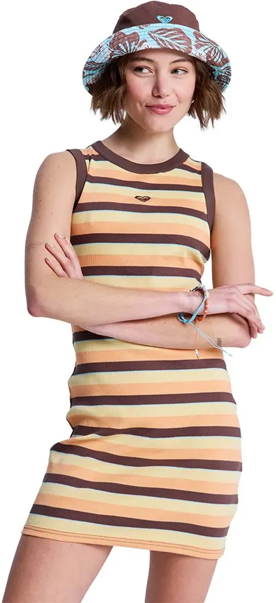 Roxy Iconic Days Stripes Mouwloze Jurk Veelkleurig XS Vrouw French Roast Hey Day Stripe
