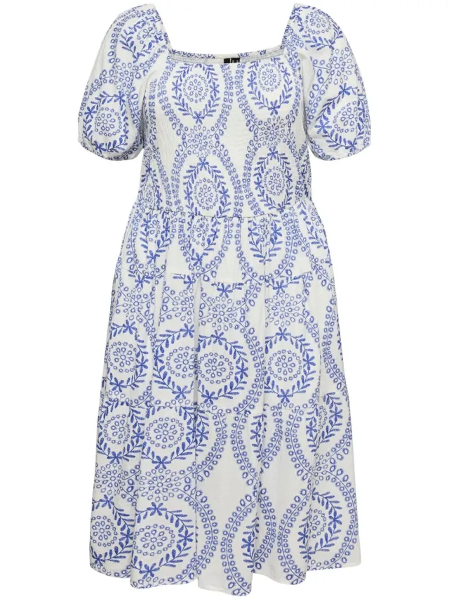 Vero Moda Curve Gesmokte jurk VMCROKAYA Midi-jurk snow white 2