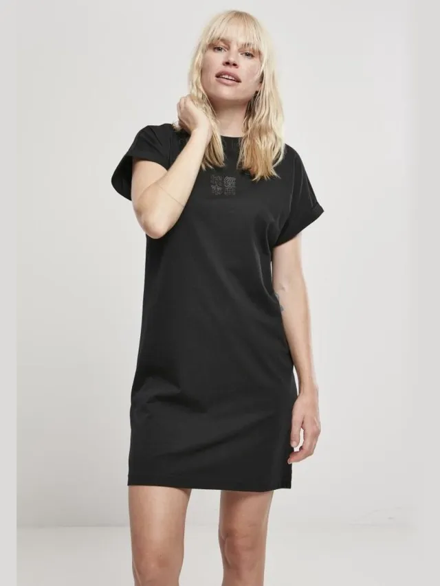 Urban Classics Cut On Sleeve Printed Korte jurk - XS - Zwart