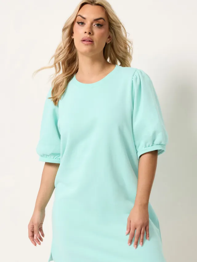 Yours Groene Jurk Met Pofmouwen-60 Green