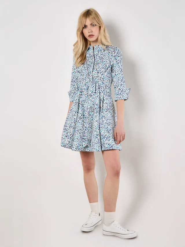 Apricot Mini-jurk van katoenmix met bladmotief Wit