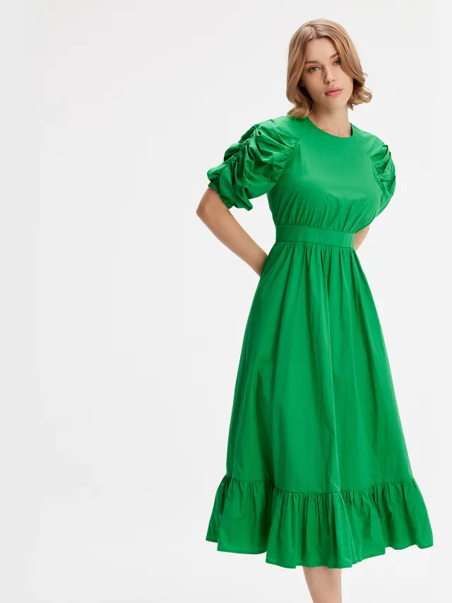 Smart & Joy Trapeze -jurk met gepofte mouwen Groen