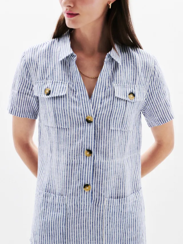 Caroll linnen gestreepte blousejurk medium blue denim, foto 4