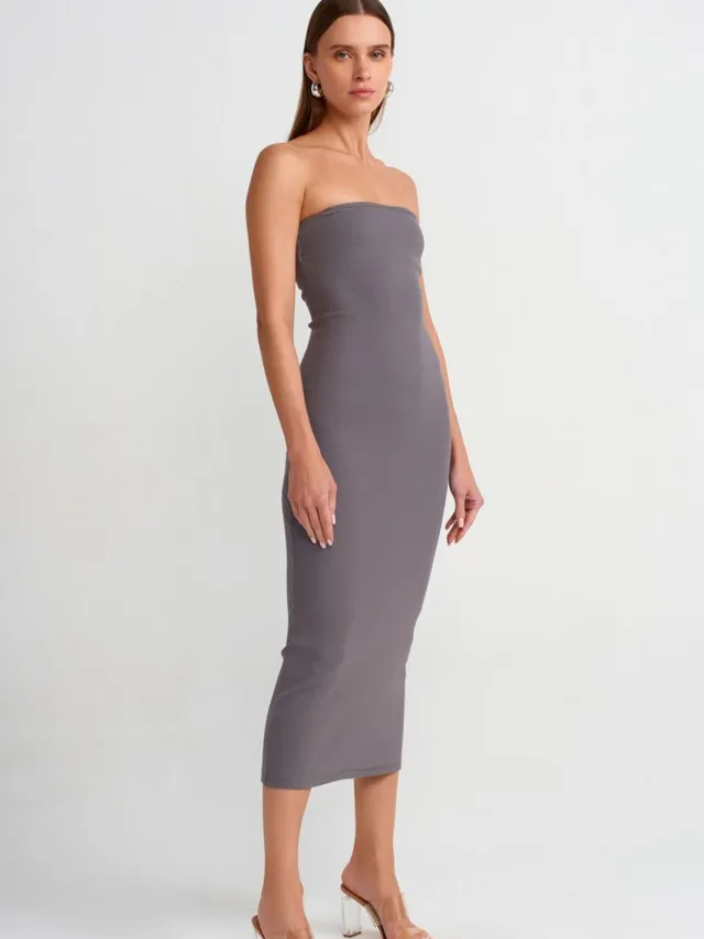 Dilvin Strapless Bodycon Midi-jurk Antraciet