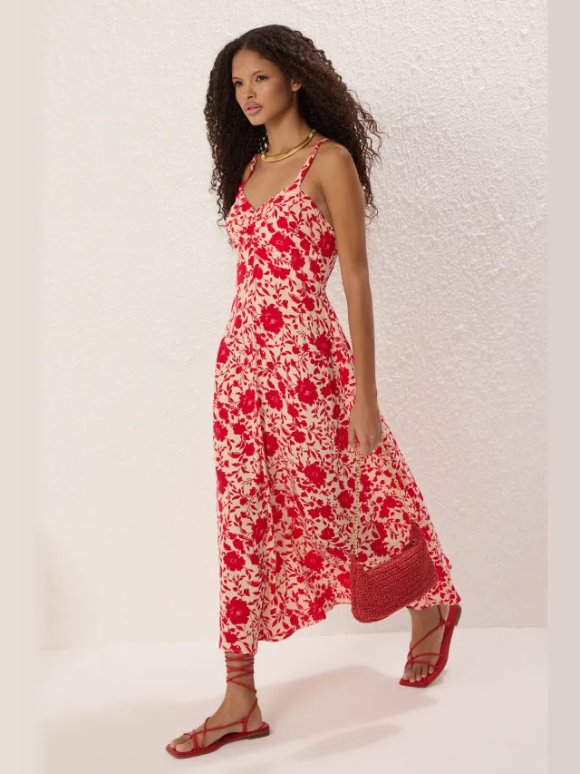 Trendyol TRENDYOLMİLLA Dames Roze Bloemen Midi Mouwloos Casual A-lijn Jurken