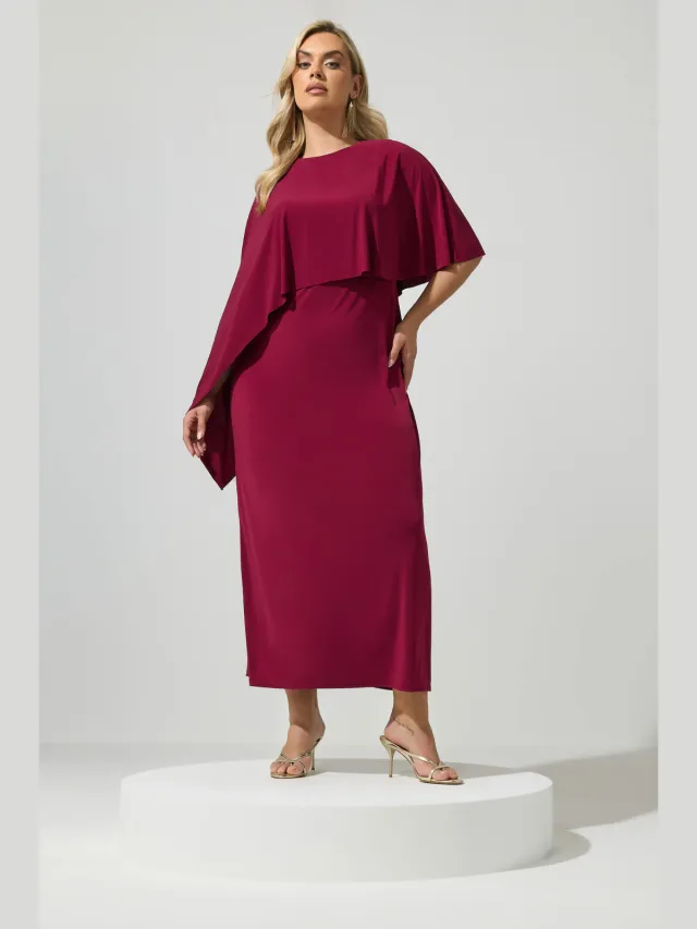 Yours London Bordeauxrode Maxicapejurk Red