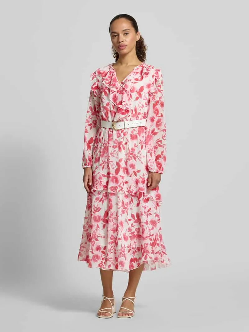 ZABAIONE midi-jurk met volants model 'Scarlet' Felroze