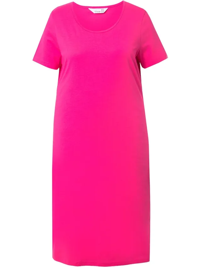 MIAMODA Dames - Jersey midi-jurk straight fit Hummer-print op de rug - Hibiscusrood