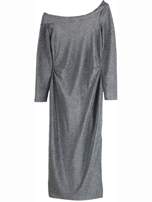 Next Dames - Halflange Bardot-jurk met lange mouwen en glitters - Zilver Silver